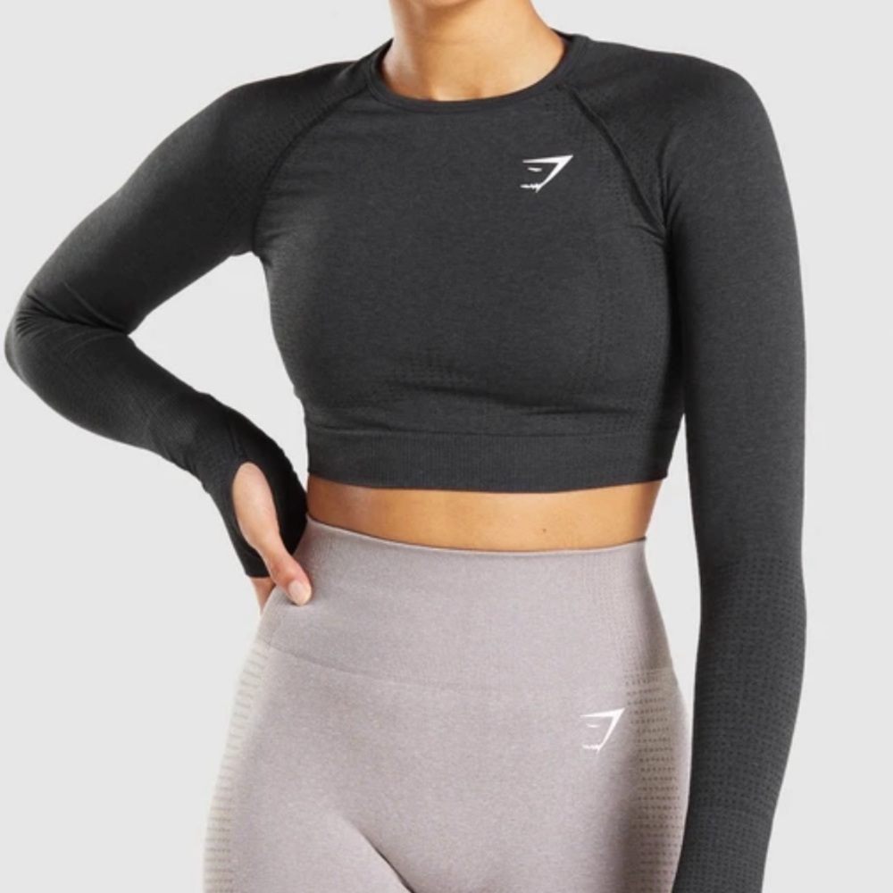 Black gymshark long sleeve crop top seamless